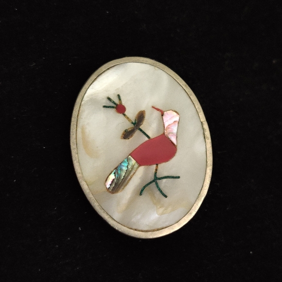 Vintage Zuni Style Southwestern Abalone Cardinal Red Bird - Picture 10 of 14